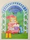 1 Birthday Greeting Card/Envelope Girl Happy Kid Child Hat Cute Cat Cupcake Love
