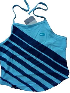 Nike Gym Top XS (6-8) Athletic Camisole Strap Vest Blue Swoosh Y2K Vintage NEW - Picture 1 of 7