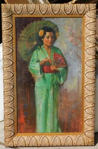 David Dunn, b.1867 CA, oil/canvas 25 x 14, Asian Beauty - Picture 1 of 7