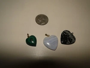 Polished Stone Heart Shaped Charm Pendant Lot of 3 - Picture 1 of 7