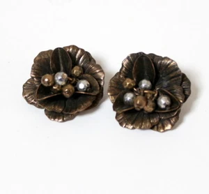 Boucles d'oreilles grosses fleurs bronze - Picture 1 of 6
