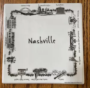 Square Porcelain NASHVILLE TRIVET Tennessee 6" Cork Bottom Landmarks Souvenir - Picture 1 of 14