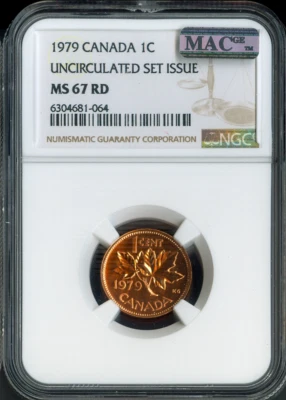 1979 Canada Small Cent NGC MS67 RD - Quality - Image 1 of 2