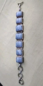 Brazalete grande grueso de plata de ley 925 azul gris panel cierre de palanca - Imagen 1 de 4
