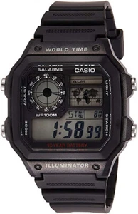 Casio AE1200WH-1A Men's Black Resin Strap World Time Chrono Alarm Digital Watch - Picture 1 of 4