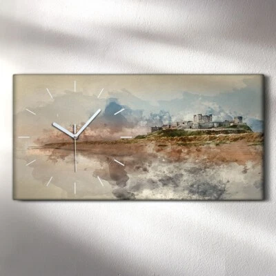 Leinwand Wanduhr Wandkunst Uhr Quarz 60x30 Gemälde Aquarell Hamburg Schloss - Bild 1 von 4