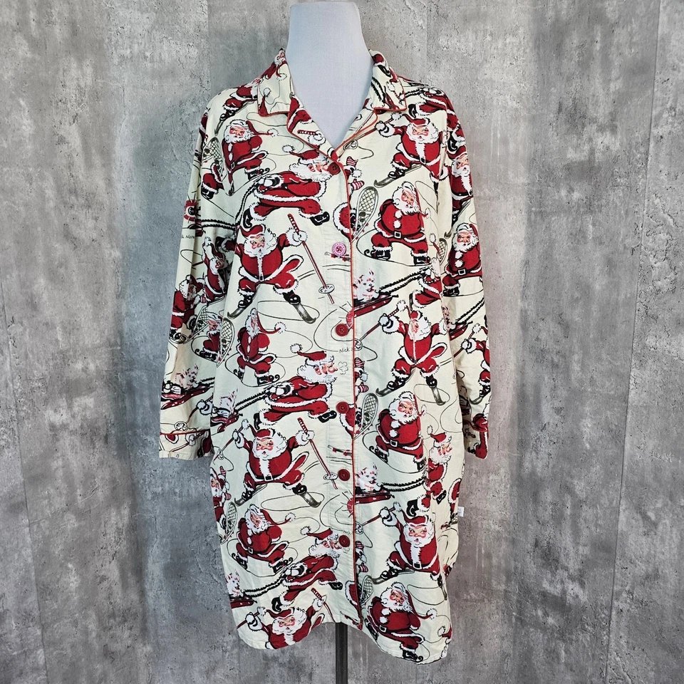 Pijama Nick & Nora feminino XL retrô Papai Noel Natal férias PJ noite sono camisa - Imagem 1 de 4