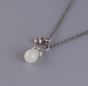 I05 Anhänger mit Kette mit Tropfen aus weißer Jade Sterling Silber 925 - Bild 1 von 5