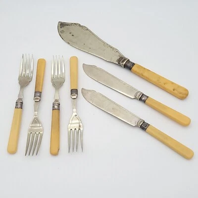 Juego de 7 asas de celuloide Sheffield Sterling Mounts EPNS, cuchillo grande Foto 1 de 4