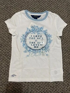Polo Ralph Lauren Girls "Love Sea" Graphic Cotton Jersey Tee White Size 5 New - Picture 1 of 5