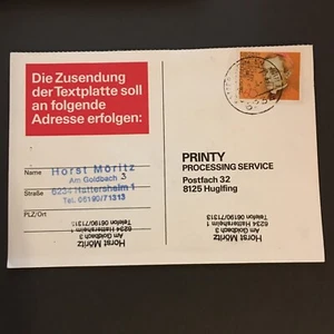 Postkarte, von Hattersheim nach Huglfing 1984? Mi 1220 - Bild 1 von 3