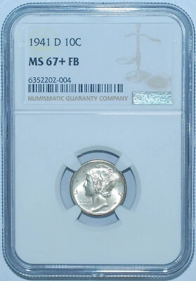 1941 D NGC MS67+FB Full Bands Mercury Dime - Image 1 of 2