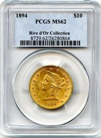 1894 G$10 Dollars Liberty/Coronet PCGS Near Choice BU MS62 Rive d'Or Gold Eagle Cover