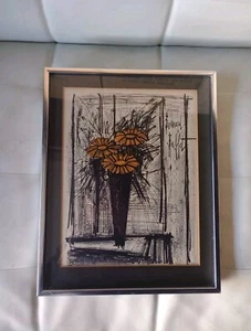 Modern Abstract Lithograph Flowers By Bernard Buffet COA. - Picture 1 of 6