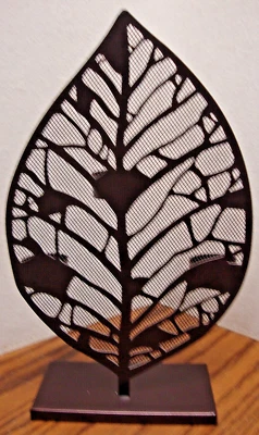 YANKEE CANDLE 13" Brown Metal+ Screen Leaf-Shaped 3-Tea Light Candle Holder  Q23 - Image 1 of 4