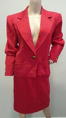 VTG Yves Saint Laurent Rive Gauche YSL Red Gold Button Skirt Suit 40 - Image 1 of 4