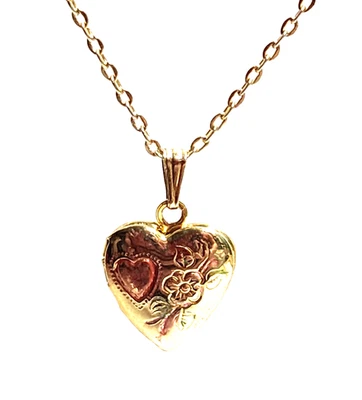 Collar Medallón Corazón Grabado Esmalte Rosa Vintage Tono Dorado 15" Amor Colgante Usado en Excelente Condición Foto 1 de 4