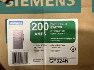 SIEMENS GF324N 200 AMP 240V ABGESICHERT NEMA 1 SICHERHEITSSCHALTER werkseitig versiegelt - Bild 1 von 2