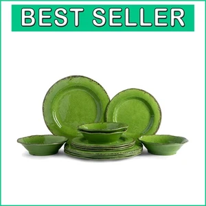 Rustic 12-Piece Melamine Dinnerware Set - Service for 4, Lightweight & Durable - Picture 1 of 8