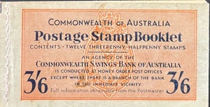 Commonwealth of Australia 1952-3 B56C.T 3½d KGVI MISCUT PANE booklet pink stitch - Picture 1 of 9