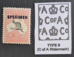 1934 Australia £2 Grey Black & Rose Crimson Roo stamp MCCAWMK Type D SPECIMEN - Picture 1 of 3