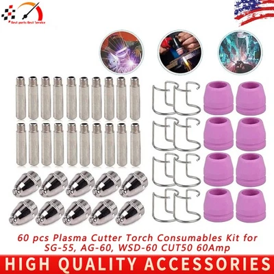 BEST-PARTS-BEST-SERVICE 60 pcs Plasma Cutter Torch Consumables Kit for SG-55, AG-60, WSD-60 CUT50 60Amp