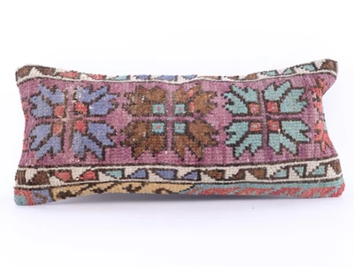 Funda de Almohada Lumbar Kilim Decoración Boho, Funda Cojín Lana Tonos Terrosos Foto 1 de 4