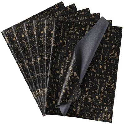 Thank You Tissue Paper Bulk 20×14 inches 100 Sheets Black Gold Wrapping Paper... - Image 1 of 4