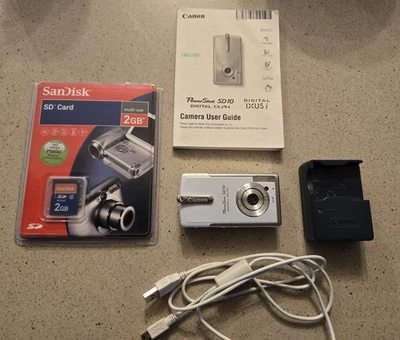 Cámara digital Canon Powershot SD10 4,0 MP blanca probada conjunto completo de trabajo con tarjeta Foto 1 de 4