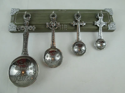 Ganz Set Of 4Measuring Spoon Set With Rack Faith, Love, Hope & Joy on Cross Hand - Image 1 of 4