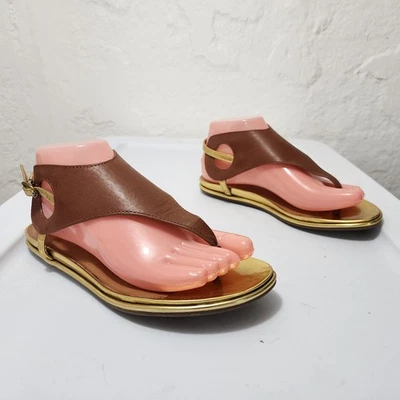 Gentle Souls Opal Leather Thong Flat Sandals Brown Gold Womens Size 7.5 Med - Image 1 of 4