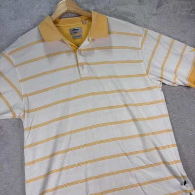 Camisa polo de golf Callaway para hombre amarilla blanca a rayas algodón manga corta talla L Foto 1 de 4