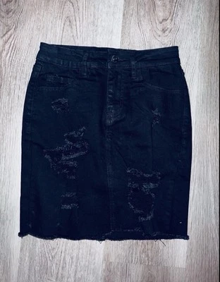 Rue 21 Woman’s Black Distressed Jean Skirt Size Small Denim New - Image 1 of 4