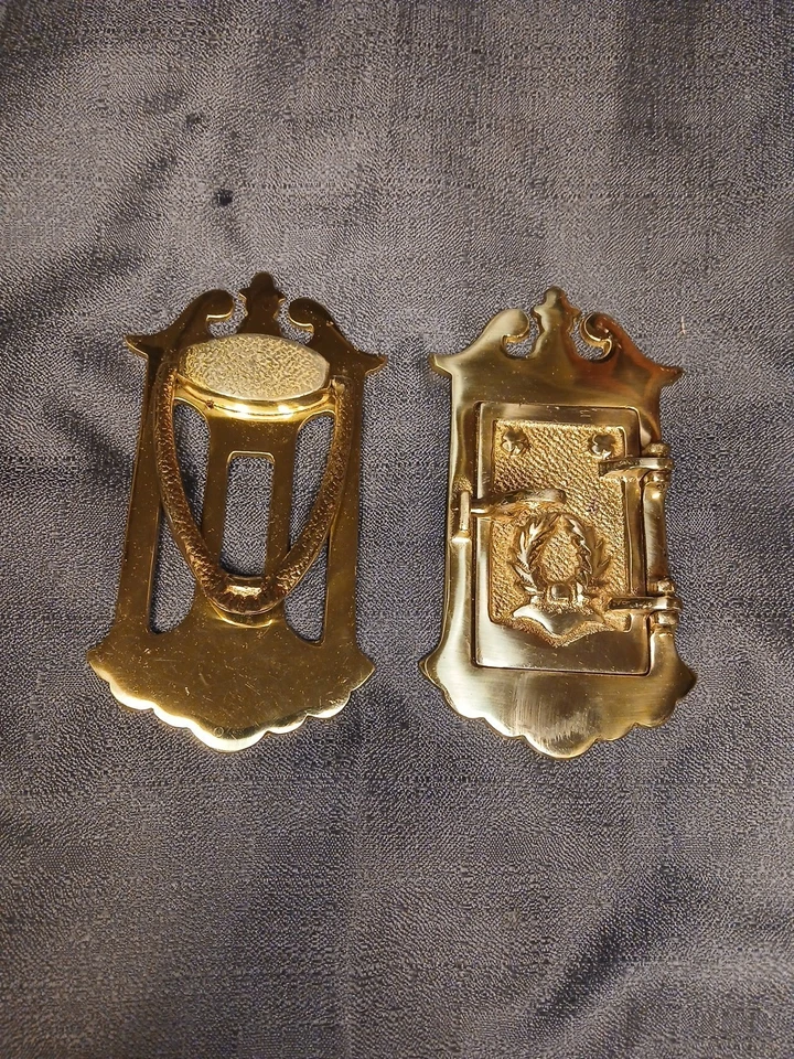 Antique 2 Piece Brass Art Deco Speakeasy Peephole Viewer Door Knocker  - Image 1 of 4