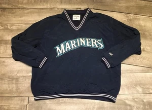 Vintage 90s Seattle Mariners Delong Navy Baseball Pullover Jacket Coat Large USA - Picture 1 of 9
