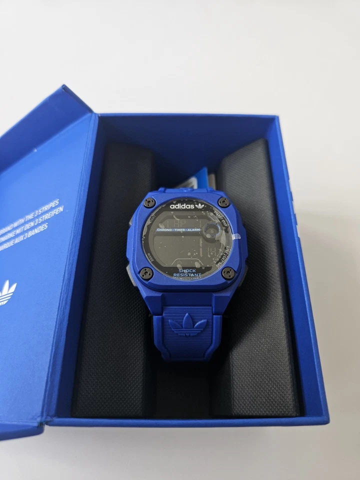 BNIB Adidas Originals Watch Digital Resin Blue Chrome City Tech Two RRP £99.99 - Image 1 of 4