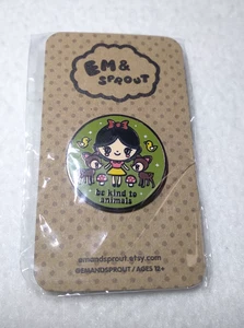 EM & Sprout Enamel 1" Diameter "Be Kind To Animals" Little Girl Deer Ducks NEW - Picture 1 of 4