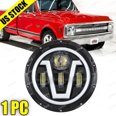 Faro LED redondo alto/bajo negro popular de 7" para camioneta Chevy Camaro C10 C20 K10 Foto 1 de 4