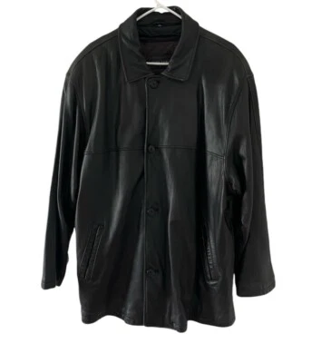 Chaqueta de cuero Mark Shale de cordero negra para hombre talla L forro extraíble bolsillos Foto 1 de 4