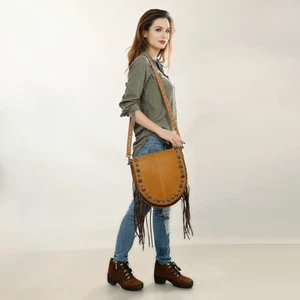 AMERICAN DARLING ADBGA413 croce western da donna in vera pelle marrone chiaro ecologica - Foto 1 di 14