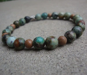 Men's African Turquoise Beaded Stretch Bracelet 8mm Stack-able Bracelets - Picture 1 of 3