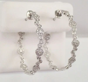 Round Cut Simulated Diamond Pretty Huggie Hoop Earrings In 14k White Gold Plated - Picture 1 of 7