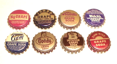 Vintage Lot 8 NOS Grape Soda Bottle Caps Big B, Gem, Nesbitt's, Jumbo, Goody Etc - Image 1 of 4