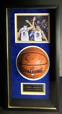 Stephen Curry & Klay Thompson Signed Spalding Basketball Shadow Box Frame PSA - Image 1 of 4