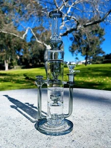 14" Black Triple Chamber Recycler Quality Tobacco Smoking Water Pipe Hookah Bong - Picture 1 of 10