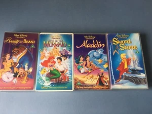 4 WALT DISNEY FILMS, Aladdin, Little Mermaid, Beauty & the Beast, VHS VIDEO - Imagen 1 de 4