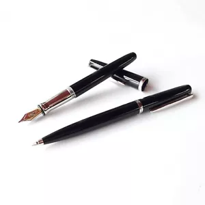 Set Waterford Füllfederhalter und Kugelschreiber schwarz Lack 18k Medium Feder NOS selten - Bild 1 von 9