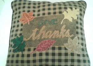 Farmhouse Thanksgiving Fall Throw Pillow Give Thanks Leaves Holiday Decor Throw - Picture 1 of 4