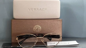 Anteojos Versace MOD 3248-B 1252 con marco de tortuga dorado ovalado $450 nuevos en caja #19 - Imagen 1 de 8