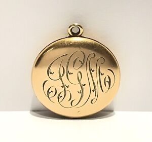 Antique Victorian W&H Co Locket Gold Filled Monogrammed 7/8” Pendant